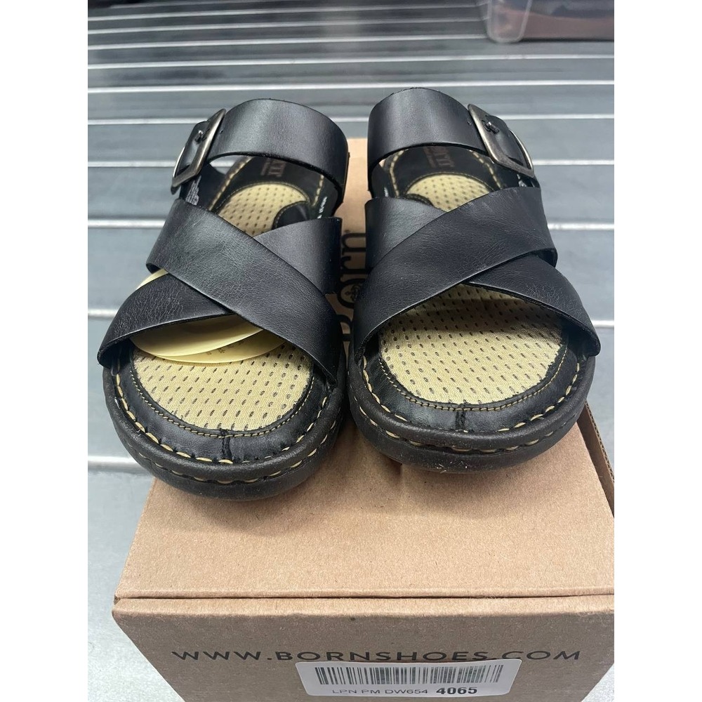 Born Salas Sandals Womens 6 Black Leather Slide - Picture 3 of 11